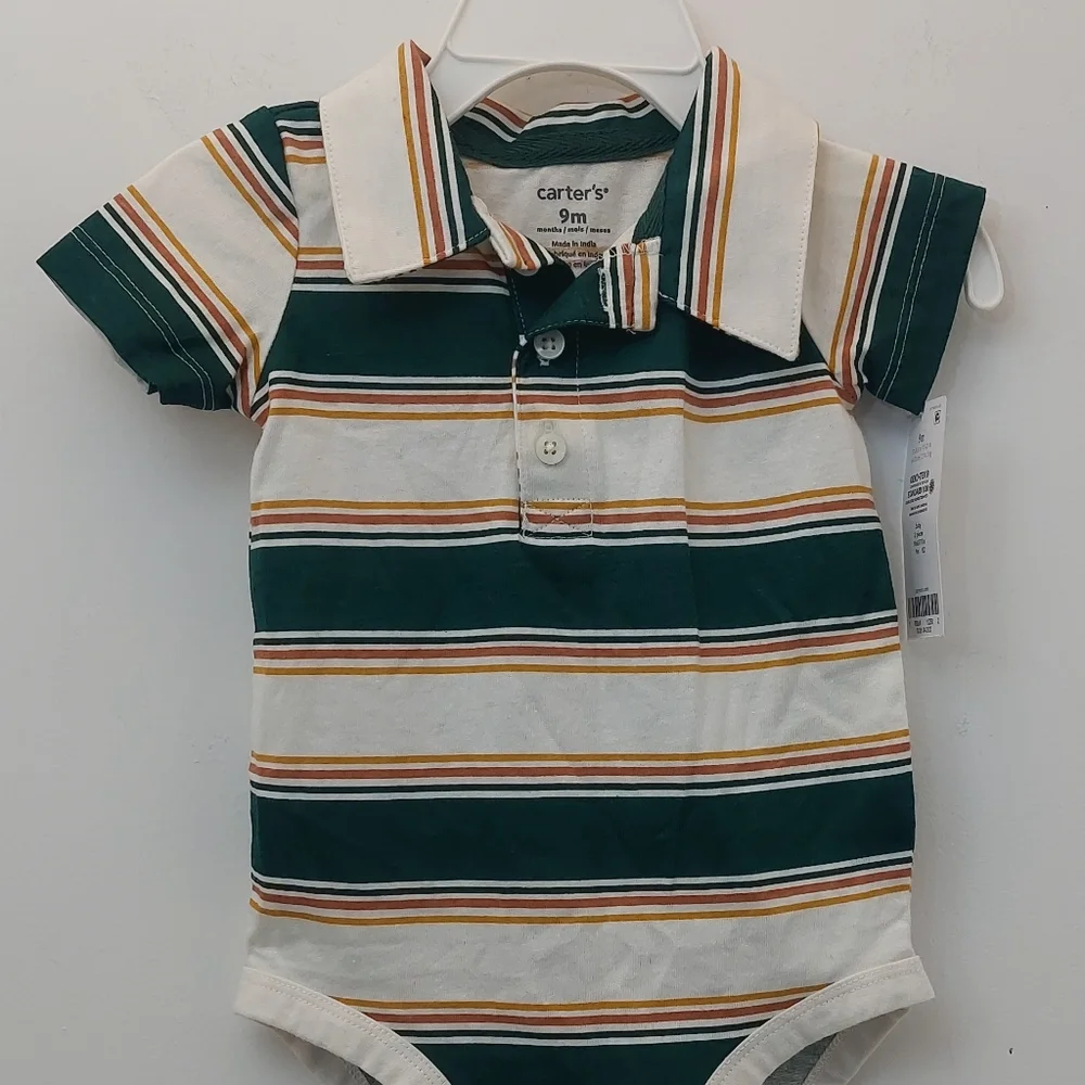 Carter's Baby BodySuit Green Striped Size 9M Months Collared Polo
